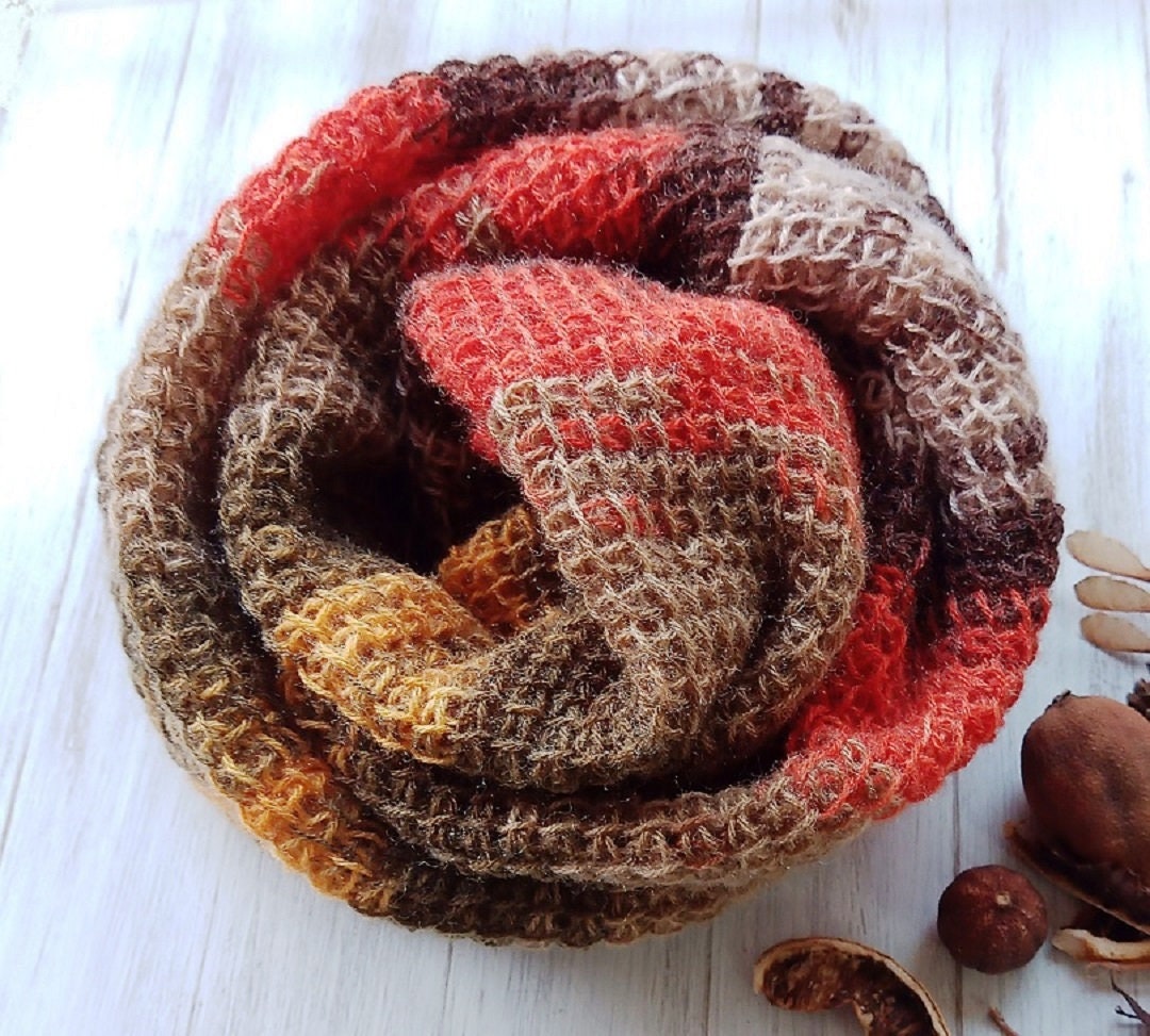 Scarves Hand Knit Infinity Scarf Tunisian Weave, Mother's Day, Gifts - Etsy
