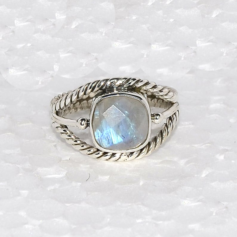Oval Faceted Fire Rainbow Moonstone Gemstone 925 Sterling Silver Handmade Ring