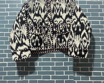 Handmade Reversible Quilted Kimono Jacket: Black & White Floral Print