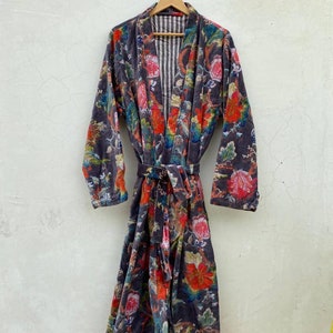 velvet kimono, winter kimono,reversible bathrobe ,  women wear , floral kimono, long kimono , handmade .