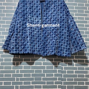 Kantha Cotton Quilted Reversible Kimono Jacket Unisex Robe Indian Handmade Elegant Indigo Blue  for women wear lightweight  unique gift