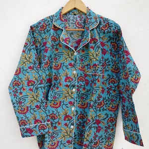 Handmade Cotton Pajama Set, Floral Print Night Suit, Women's Sleepwear