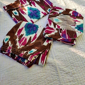 Handmade Cotton Pajama Set, Abstract Print Nightwear