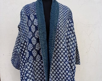 Indian handmade new indigo kantha kimono for women wear gift for her kimono jacket patchwork kimono