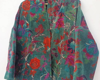 Indian HandMade Velvet Kimono Bath Robe Gowon Night Wear Sleepwear Inside Lining