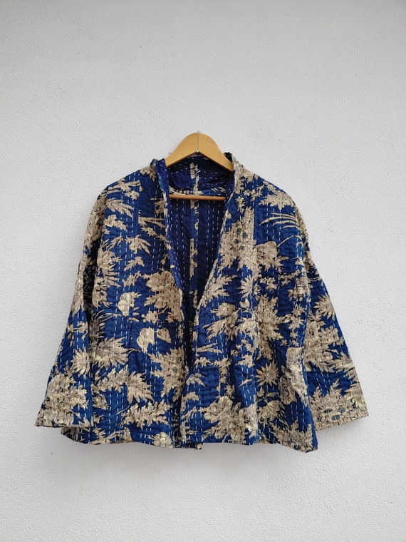 Kantha Quilted Short Kimono Jacket Front Open Boho Vintage - Etsy