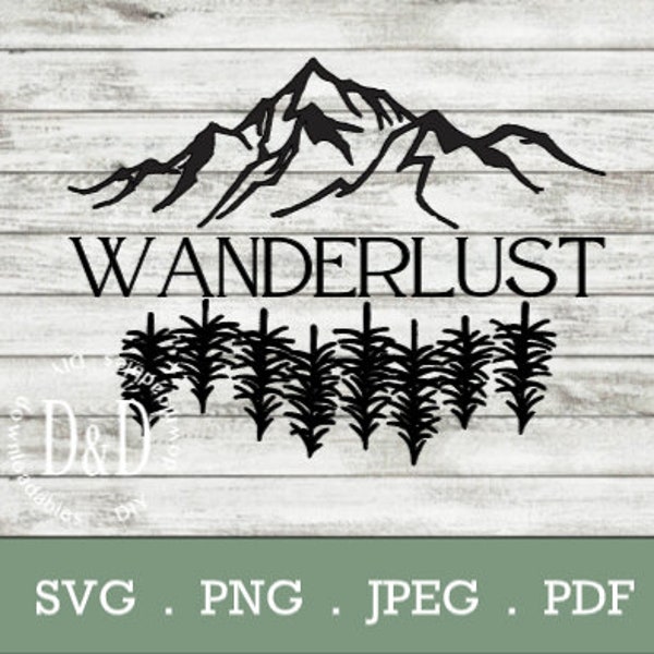 wanderlust  svg, png, jpeg and pdf files | mountains and forest wanderlust design