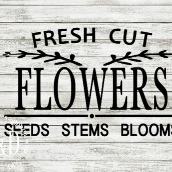 fresh cut flowers spring svg design, cricut silhouette cut file, printable pdf, simple spring design, stems blooms seed design