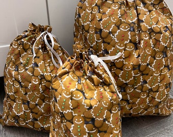 Reusable Gift Bag | Gingerbread Christmas Gift Bag | | Zero Waste Wrapping