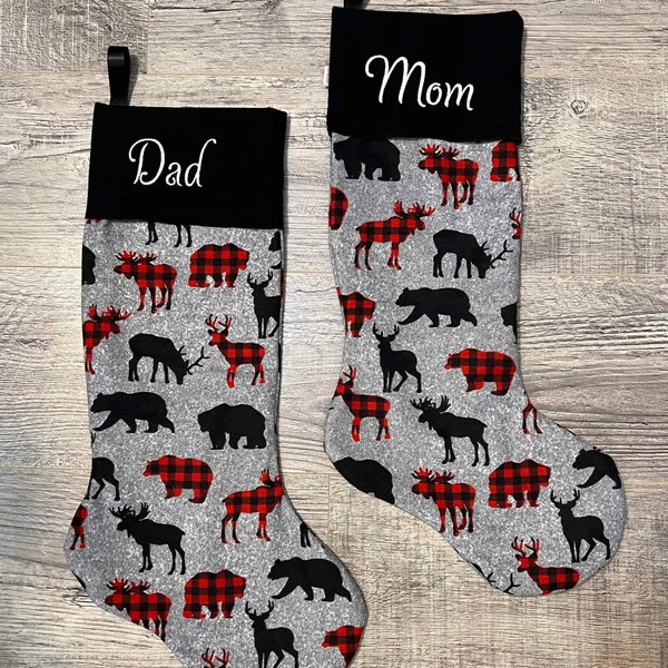 Personalized Christmas Stockings | Bear and Moose Print | Family Christmas Stockings | Christmas Decor | Cabin Decor