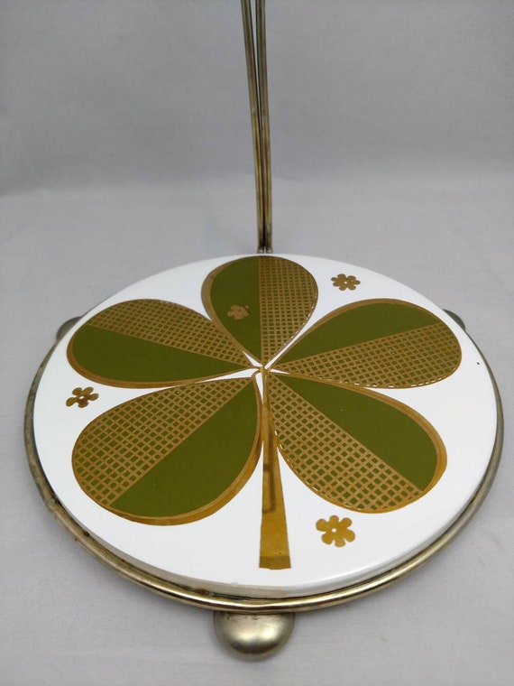 H R Johnson Ltd Decorative Tile Trivet Round With Gold Brass Etsy