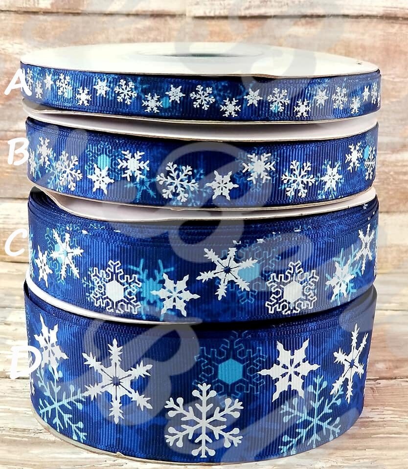 Die Cut Winter Holiday Ribbon, Navy Blue Snowflakes, 7/8 x 12 Yards