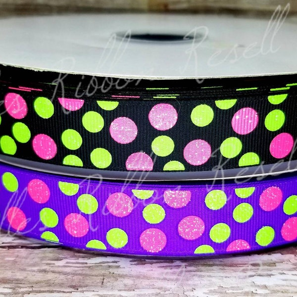 Party Dots in lime green and hot pink  USDR grosgrain 7/8 ribbon for bow making/ crafting High quality US Designer Ribbon