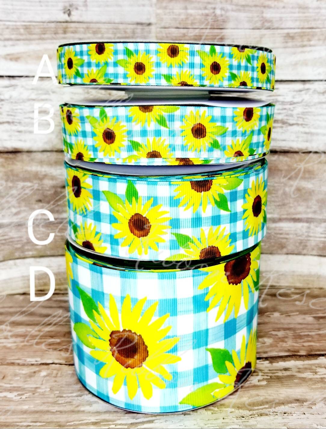 Sunflowers on Blue Gingham High Quality US Designer Grosgrain Etsy