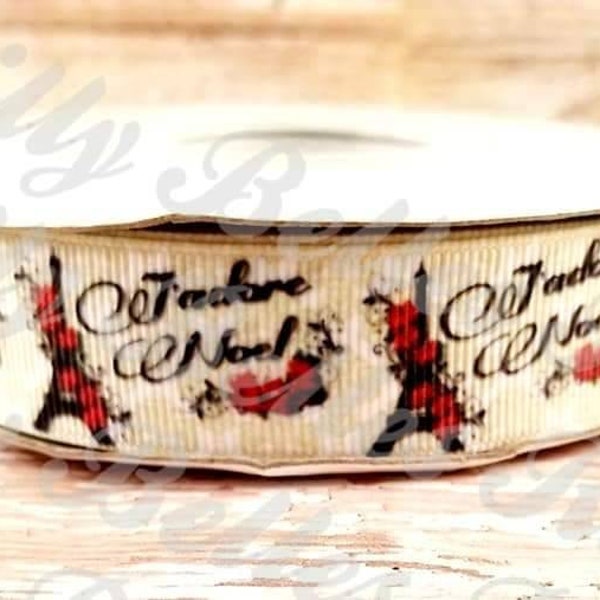 Christmas in Paris, Noel high quality US designer grosgrain ribbon in size 7/8" for bow making and crafting
