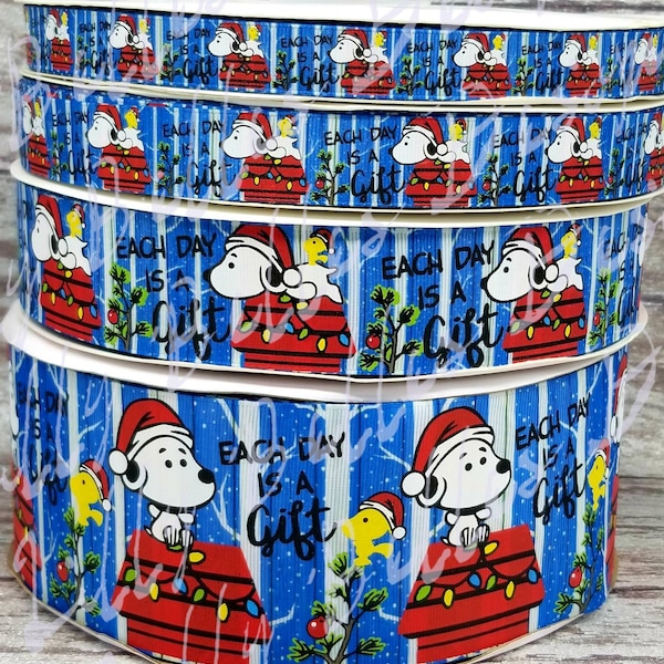 Each Day is a Gift Inspired by Snoopy Christmas High quality US Designer grosgrain ribbon size 7/8", 1.5" and 3" for bow making/ crafting
