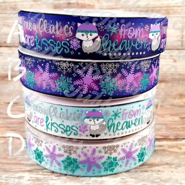 Snowflakes are kisses from heaven winter fox, ombre, high quality US designer grosgrain ribbon with in size 7/8" for bow making and crafting