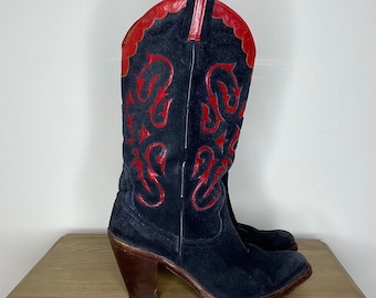 Vintage Tony Lama Cowboy Boots: Red Leather Black Label  display picture 1