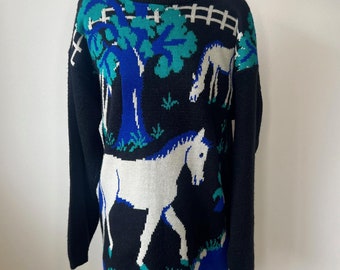 80's or 90's novelty horse jumper, horse sweater, ugly sweater. Size Medium