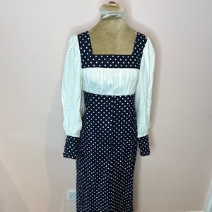 Vestido largo de lunares Shelana of London de la década de 1970. Reino Unido 8 - 10