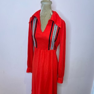 Vintage 70&#39;s Pat Farrell red dress, red midi dress, winter dress. UK 8