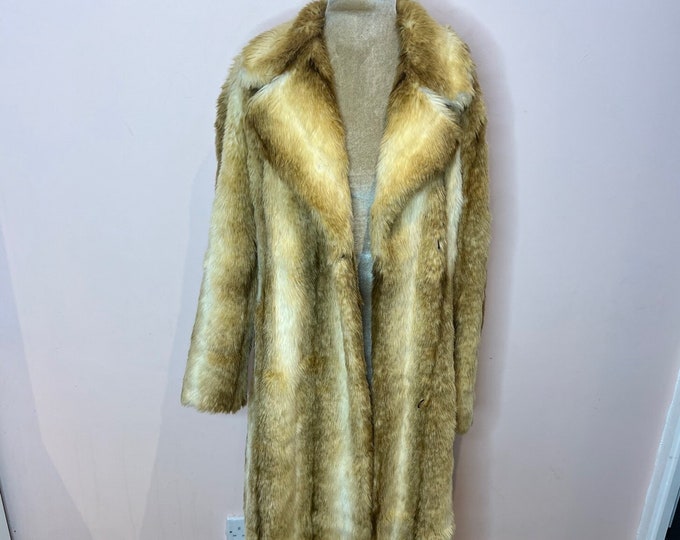 Vintage Tissavel Long Faux Fur Coat, Full Length Faux Fur Coat. UK 10