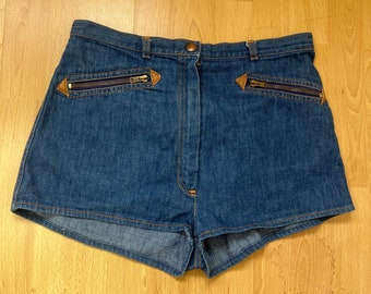 70's Denim hot pants, vintage 1970's St Michael denim shorts. UK 10 - 12