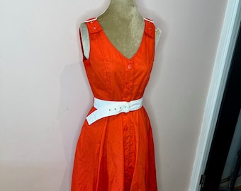 Vintage Jean Claire red midi dress, summer dress, swing dress. UK 8