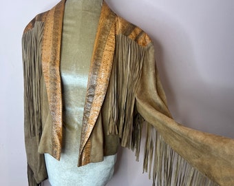 Vintage 70's genuine snakeskin fringed suede jacket, fringed snakeskin jacket, fringed suede jacket, western jacket. UK 14