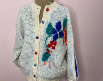 Vintage 80's mohair House of Colwyn mohair cardigan, floral mohair cardigan. UK 10