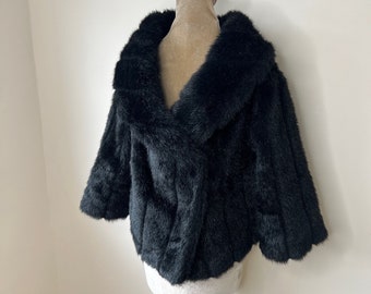 Vintage 90's Elizabeth Emanuel black faux fur coat. UK 12 - 14