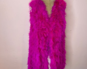 Vintage Y2K pink feather waistcoat, ostrich feather gilet, marabou feather jacket. UK 8 - 10