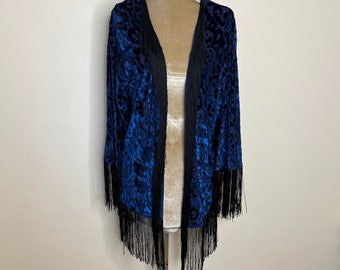 Fringed velvet kimono, fringed velvet jacket, devore velvet kimono, burnout jacket. One Size