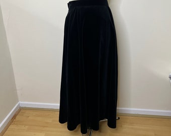 Vintage 70's black velvet skirt, Craigmere long black velvet skirt, UK 10