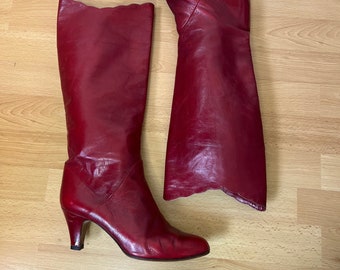 Bottes en cuir rouge, bottes en cuir rouge italien, bottes hautes rouges. Royaume-Uni 6,5