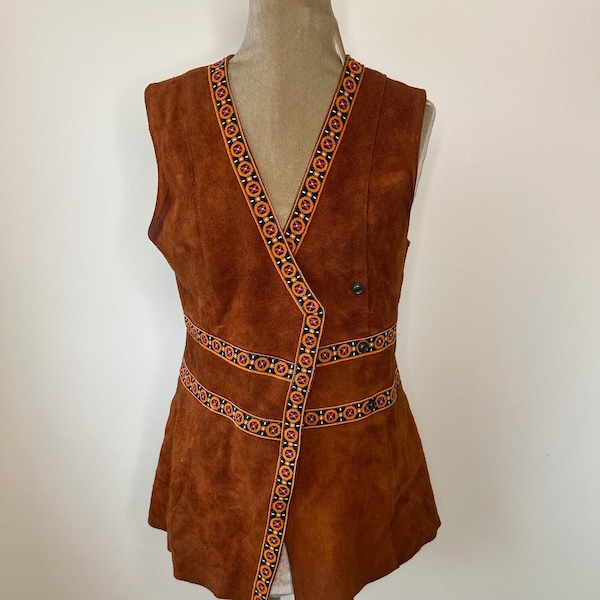 1960's suede waistcoat, 60's brown suede vest. UK 6