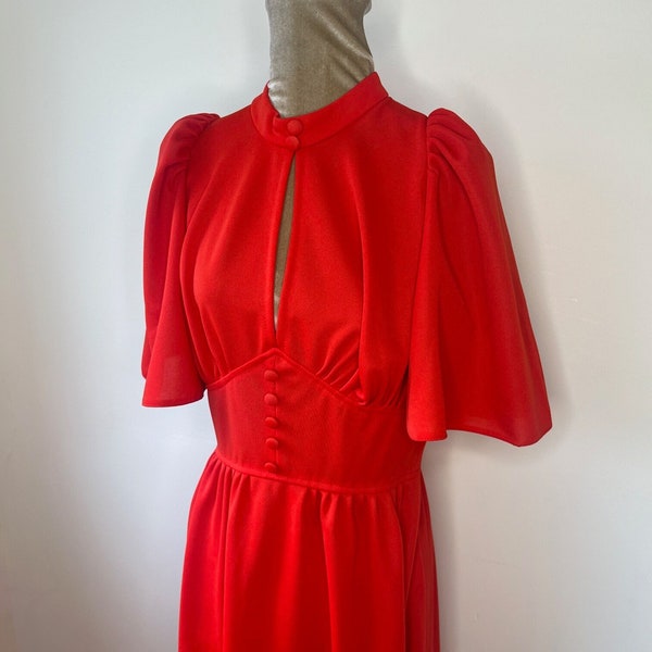 70's red dress, 70's does 40's long red dress. UK 8 - 10