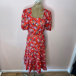Vintage red floral summer dress, MAYTA, floral midi dress. UK 8