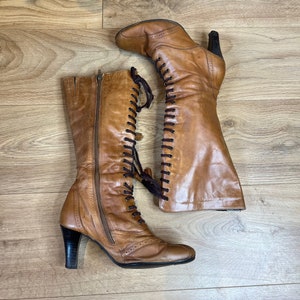 Women vintage lace up boots european style bandage above knee boots 2025