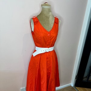 Vintage Jean Claire red midi dress, summer dress, swing dress. UK 8