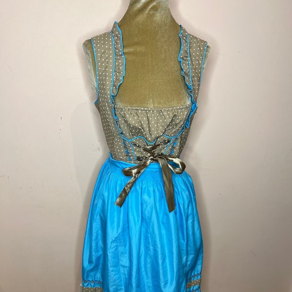 Vintage Esmara polka dot Dirndl dress with apron, trachten dress, Oktoberfest dress, Bavarian dress. UK 12