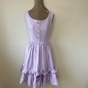 1950&#39;s gingham dress, Marcel Fenez lilac swing dress. UK 6