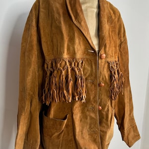 Vintage braune Wildlederjacke mit Fransen. 12