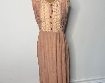90's long hippie dress, 1990's grunge dress, embroidered boho summer dress. UK Size 8 - 12