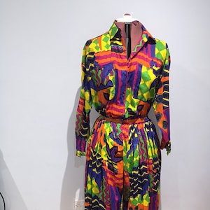 PHOOL vintage skirt and blouse set, 80&#39;s Indian cotton, printed blouse, full skirt, 1980&#39;s printed skirt, summer blouse and skirt,UK 10 - 12