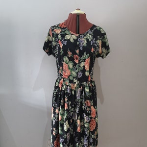 Vintage 1990&#39;s floral dress, 90&#39;s shirt dress, button front midi dress, UK 10