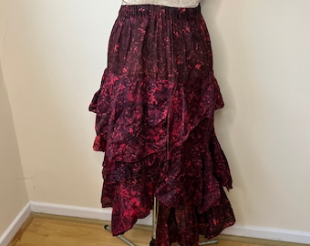 Vintage 90's red and black tie dye whimsigoth skirt, whimsygoth skirt, asymmetric hippie skirt, grunge skirt. One Size