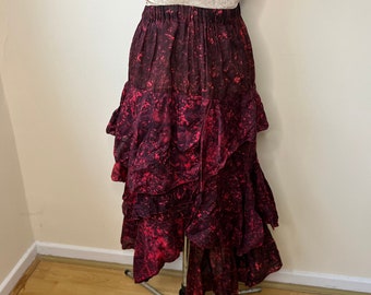 Vintage 90&#39;s red and black tie dye whimsigoth skirt, whimsygoth skirt, asymmetric hippie skirt, grunge skirt. One Size