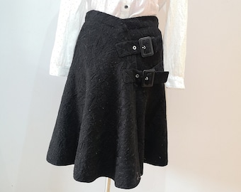 ARMANI Collezioni black wool skirt, buckle wrap around skirt, designer vintage, goth skirt, UK 12