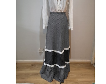 A vintage 1970&#39;s prairie skirt, 70&#39;s maxi skirt, cottagecore maxi skirt, polka dot cotton prairie skirt, UK 8